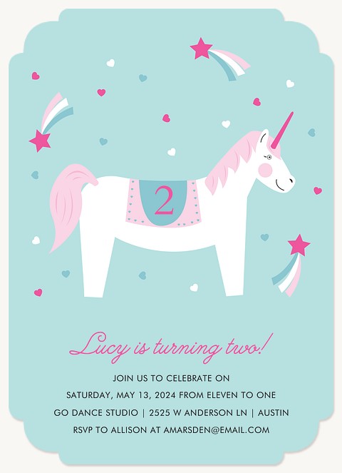 Sweet Unicorn Kids Birthday Invitations
