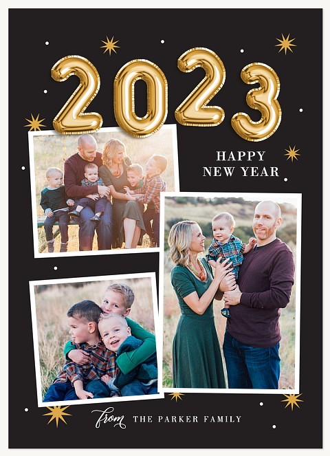 Golden Balloons Personalized Holiday Cards