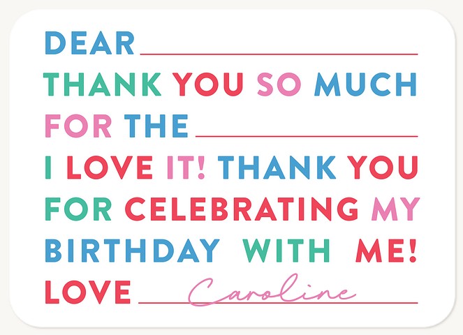 Technicolor Text Thank You Cards 