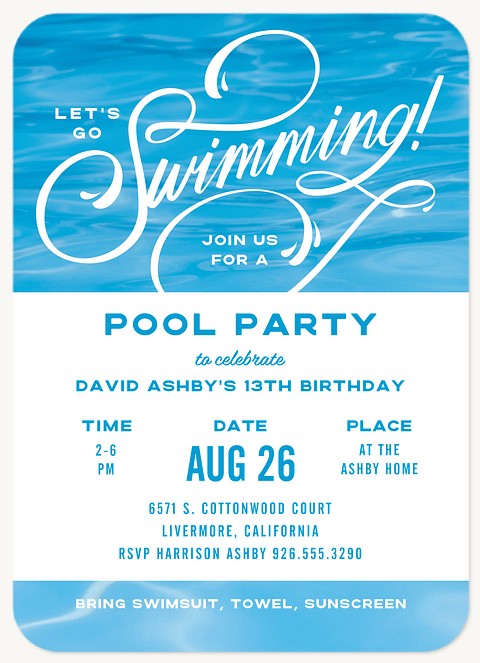 Poolside Party Teen Birthday Invitations