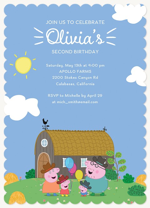 Peppa Pig Farmhouse Kids Birthday Invitations