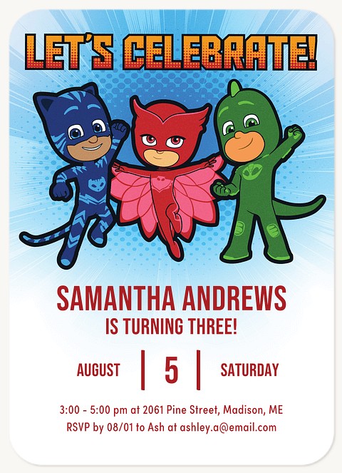 PJ Masks Super Celebration Kids Birthday Invitations