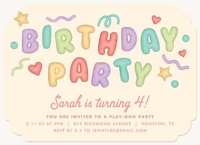 Play-Doh Shapes Kids Birthday Invitations