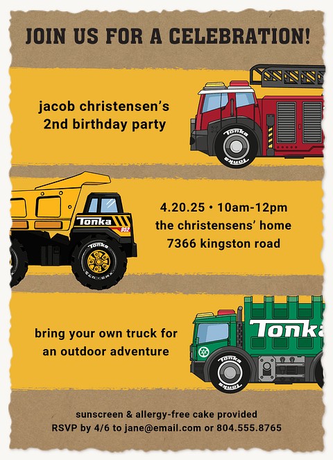 Tonka Trio Kids Birthday Invitations