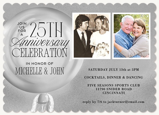 Silver Iridescent Balloon Wedding Anniversary Invitations