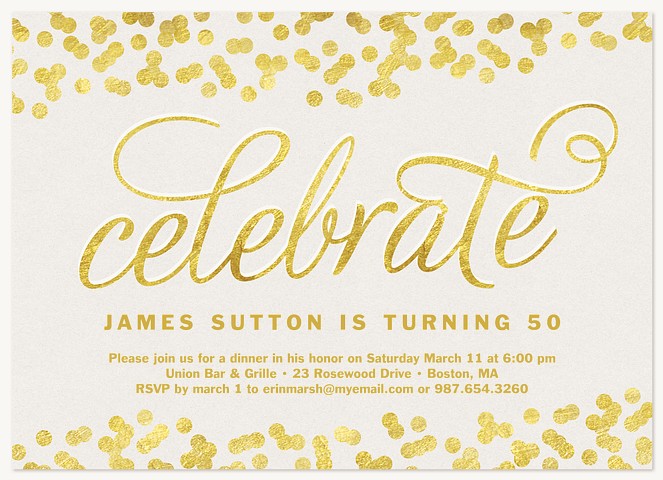 Gold Drops Adult Birthday Party Invitations