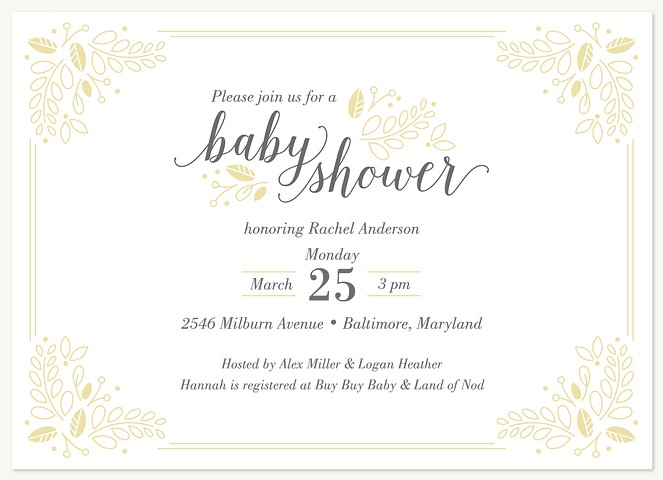 Delicate Leaves Baby Shower Invites