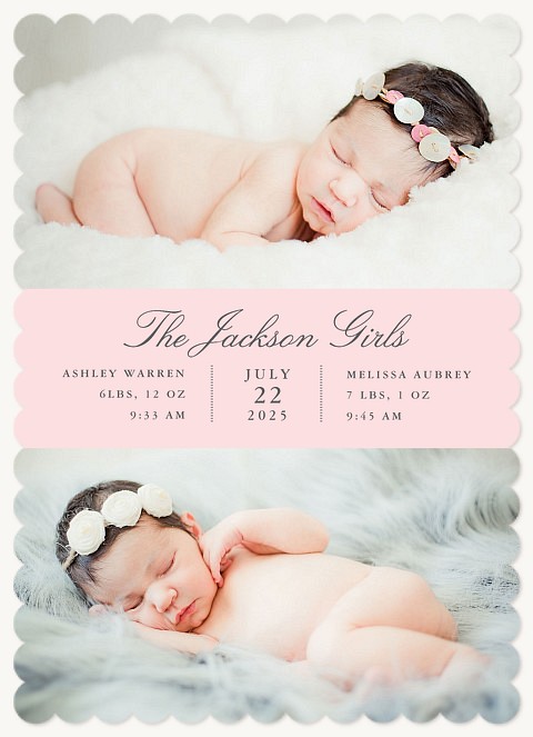 Modern Elegance Twin Birth Announcements