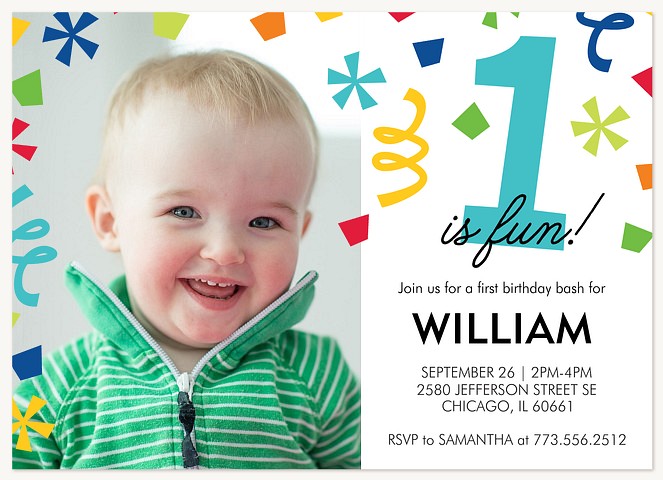 Confetti Burst First Birthday Invitations