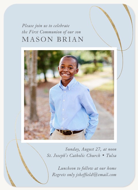 Polished Ribbon First Communion Invitations