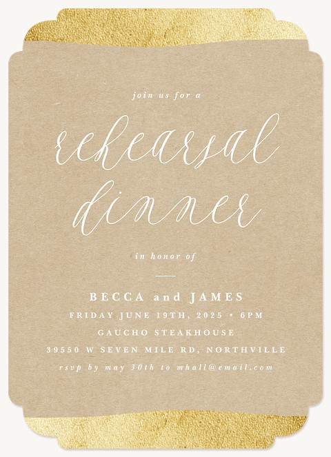 Golden Banquet Rehearsal Dinner Invitations