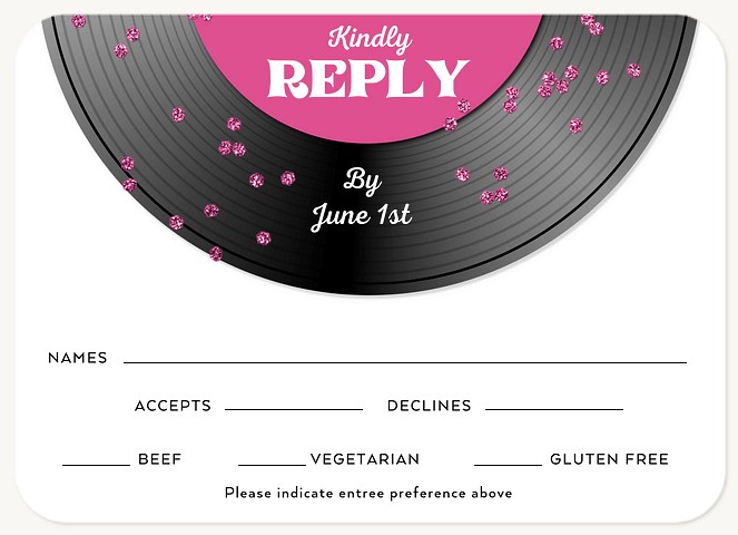 Pink Record Bat Mitzvah RSVP Cards