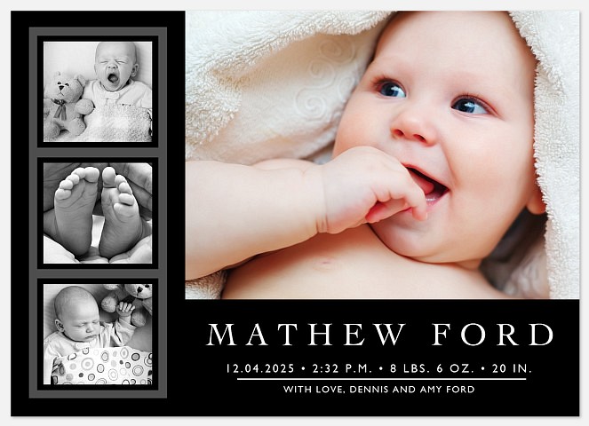 Full of Joy Noir Baby Birth Announcements