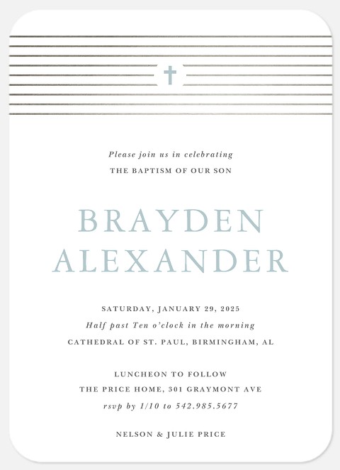 Modern Stripes Baptism Christening Invitations