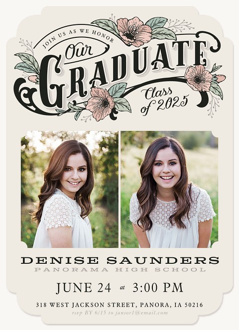 Vintage Blooms Graduation Invitations