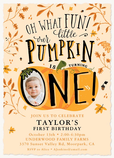 Little Pumpkin First Birthday Invitations