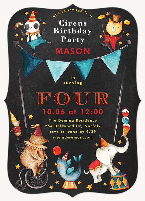 Circus Animals Kids Birthday Invitations