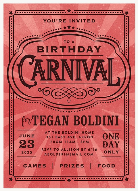 Classic Carnival Kids Birthday Invitations