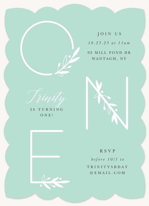 Leafy One Kids Birthday Invitations