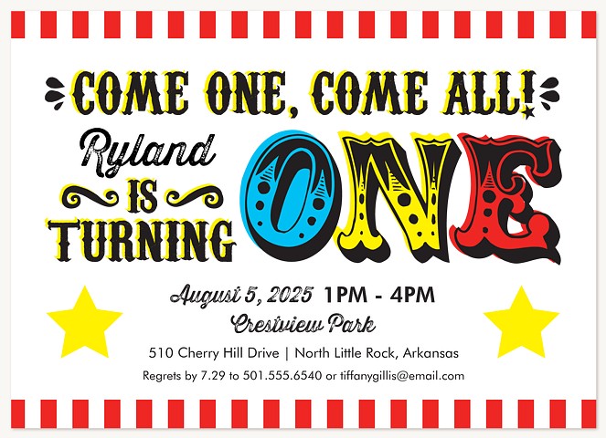 Circus Act First Birthday Invitations