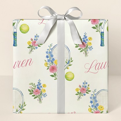 Personalized Tennis & Floral Birthday Wrapping Paper