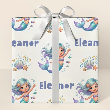 Personalized Mermaid Birthday Wrapping Paper