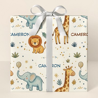 Personalized Safari Animals Baby Shower Wrapping Paper
