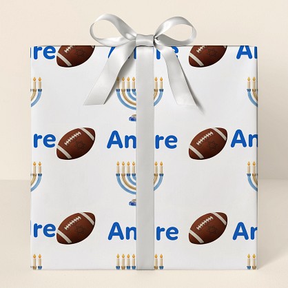 Personalized Hanukkah Football Pattern Wrapping Paper