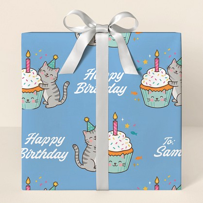 Personalized Cat Birthday Cupcake Wrapping Paper