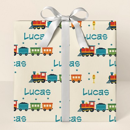 Personalized Retro Train Pattern Wrapping Paper