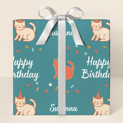 Personalized Birthday Cats with Party Hats Wrapping Paper