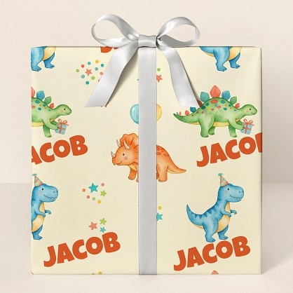 Personalized Watercolor Dinosaur Birthday Wrapping Paper