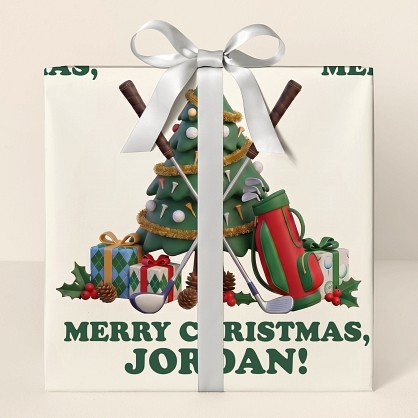Personalized Golf Christmas Tree Wrapping Paper