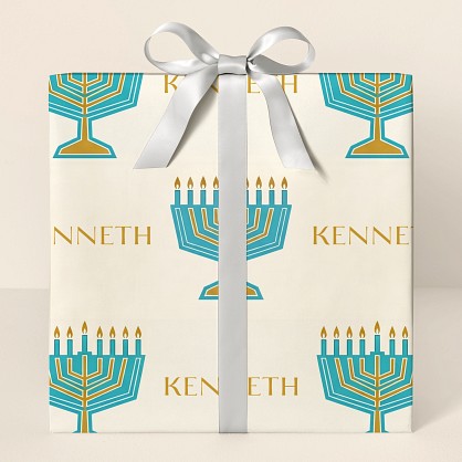 Personalized Retro Hanukkah Menorah Wrapping Paper