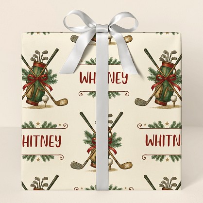 Personalized Vintage Golf Christmas Wrapping Paper