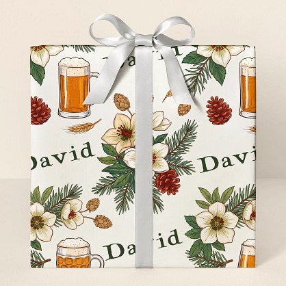 Personalized Beer & Botanicals Christmas Wrapping Paper