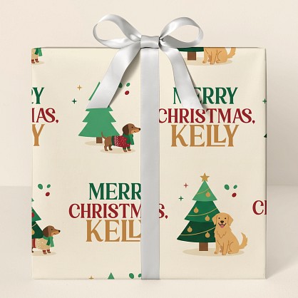 Personalized Christmas Dogs & Trees Wrapping Paper