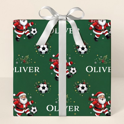 Personalized Soccer Santa Christmas Wrapping Paper