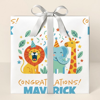 Personalized Safari Animals Congratulations Wrapping Paper