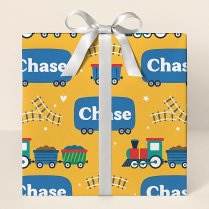 Personalized Kids Train Adventure Wrapping Paper