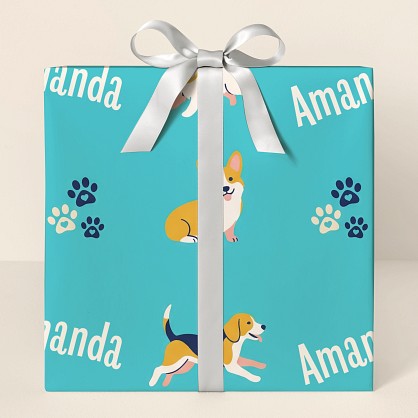 Personalized Dog Lover's Turquoise Pattern Wrapping Paper