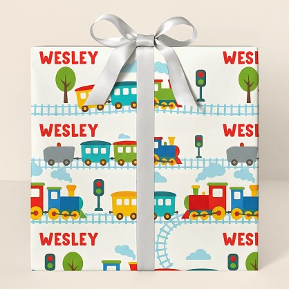 Personalized Colorful Train Adventure Wrapping Paper