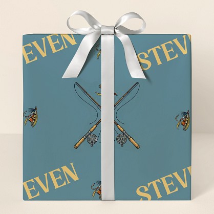 Personalized Vintage Fishing Motif Wrapping Paper
