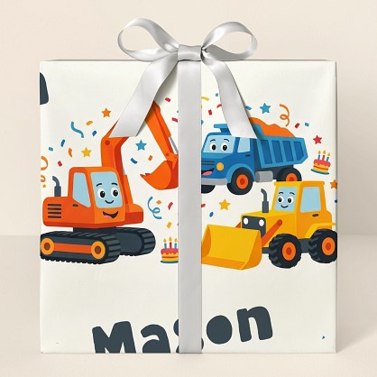 Personalized Construction Trucks Birthday Wrapping Paper