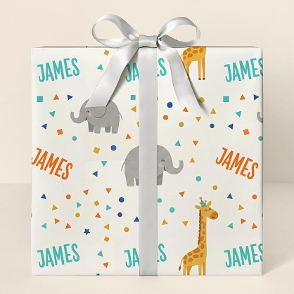 Personalized Safari Birthday Confetti Wrapping Paper