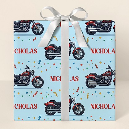 Personalized Motorcycle Birthday Confetti Wrapping Paper