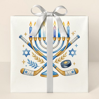Personalized Hanukkah Hockey Watercolor Wrapping Paper