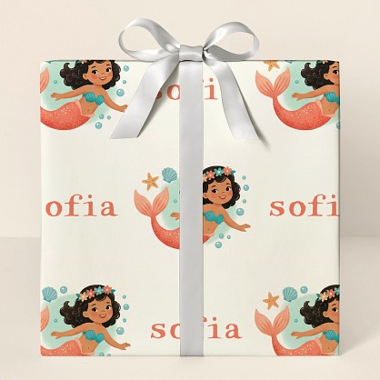 Personalized Retro Mermaid Birthday Wrapping Paper