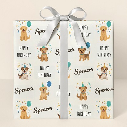 Personalized Birthday Dogs & Balloons Wrapping Paper