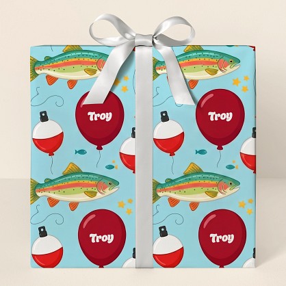 Personalized Fishing Birthday Balloons Wrapping Paper